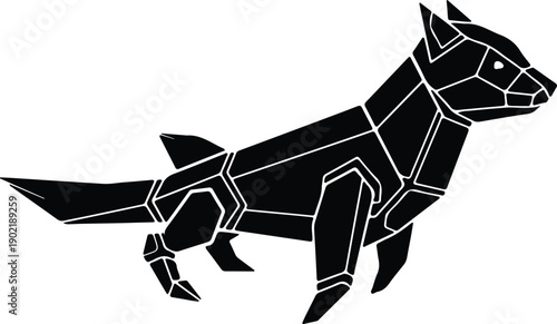 silhouette geometric stylized robotic fox animal character icon for logo vector design