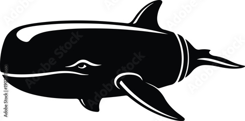 silhouette of a large sperm whale swimming in the ocean vector design