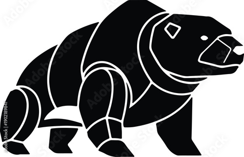 silhouette of a stylized grizzly bear with geometric segmented body vector design