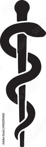 Rod of Asclepius icon in silhouette on white background.