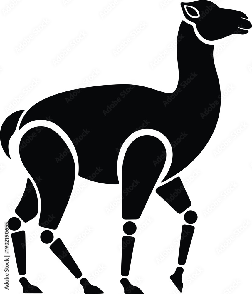 Fototapeta premium silhouette stylized robotic camel profile with mechanical segmented legs vector design