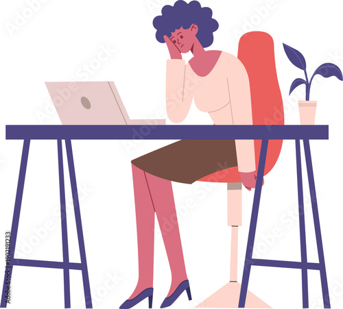 Stressed woman experiencing burnout working on laptop