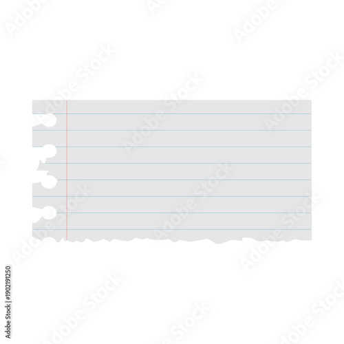 Blank Ruled Notebook Paper Strip with Torn Left Binding and Rough Bottom Edg