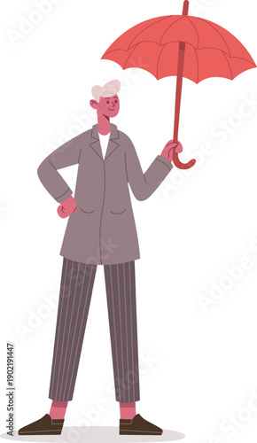 Man holding red umbrella presenting protection concept