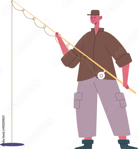 Man fishing with rod catching fish activity