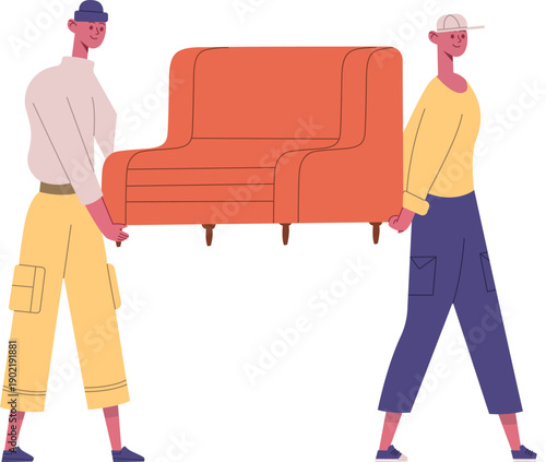 Movers carrying sofa illustrating home relocation service