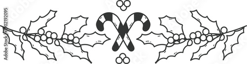 Christmas border with holly and candy canes design