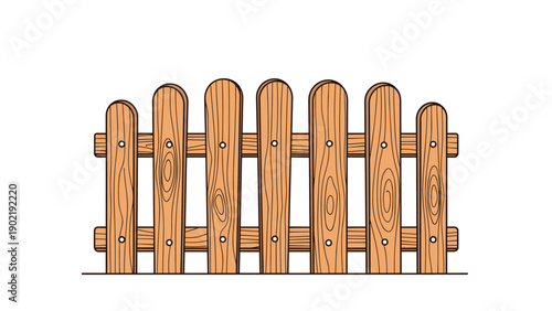Rustic wooden picket fence section with visible wood grain and nail heads standing against a clean white background.