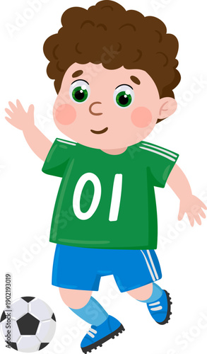 Boy playing soccer game dribbling ball