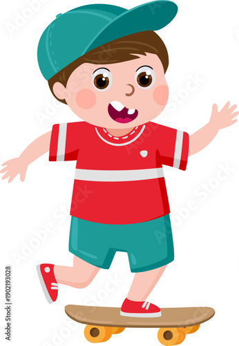 Active boy riding skateboard enjoying childhood