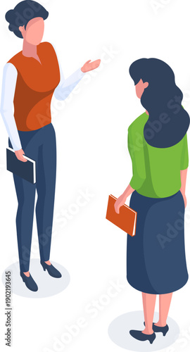 Business women discussing ideas with folder