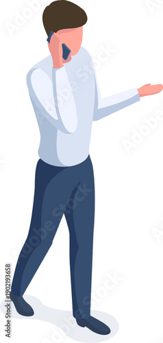 Professional man discussing on smartphone while walking illustration