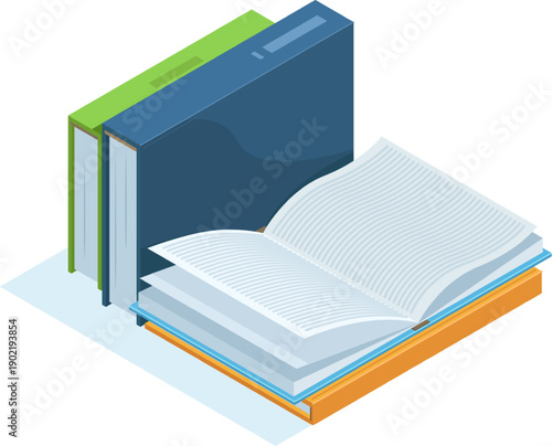 Open book with standing books for education learning