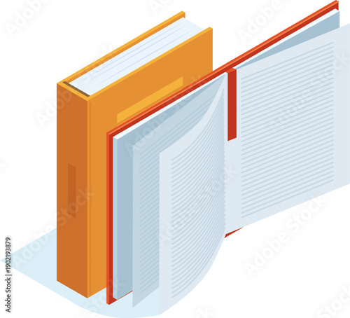 Books standing and opening, showing pages and knowledge