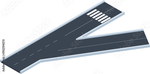 Y shaped road splitting, showing path choice with crosswalk