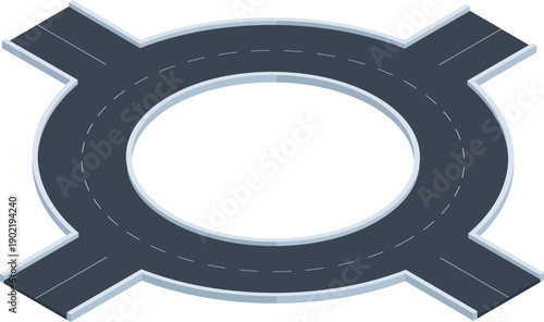 Roundabout connecting four roads in an isometric design