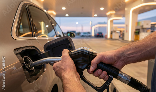 POV Shot of Male Hand Refueling Car at Gas Station