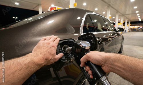 POV Shot of Male Hand Refueling Car at Gas Station