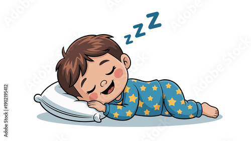 A peaceful cartoon boy sleeping on a pillow with a serene expression