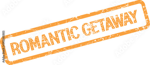 Orange distressed Romantic Getaway text seal with a vintage rubber stamp appearance