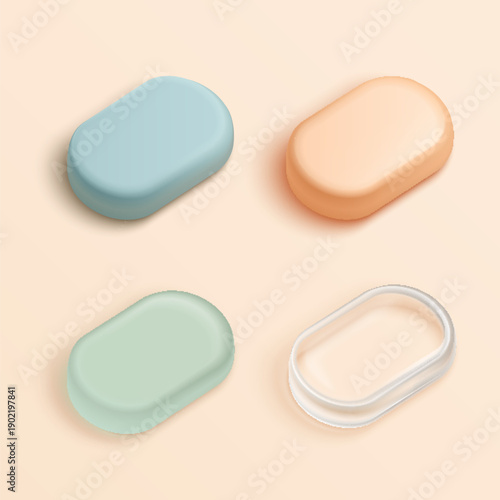 Modern 3D UI UX elements in pastel colors, featuring rounded shapes and soft shadows for web or app interface design, isolated on white background vector illustration