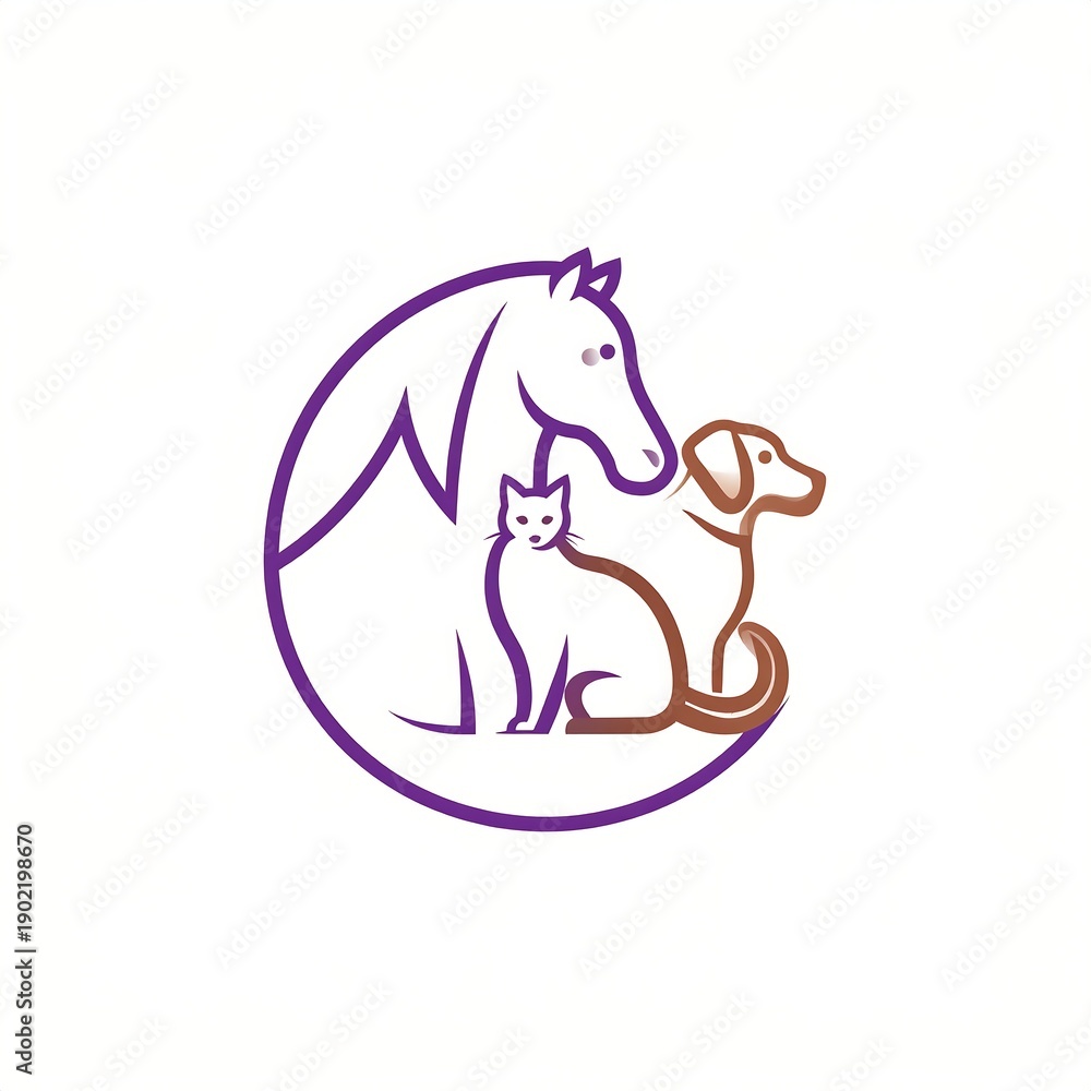 Fototapeta premium Stylized graphic featuring silhouettes of a horse, cat, and dog