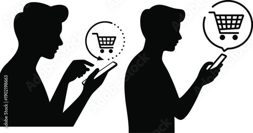 Simple shopping cart icon design with human silhouette concept