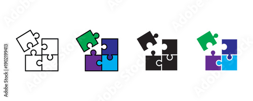 Interlocking jigsaw puzzle icon vector. Logic problem solving and team collaboration strategy symbol. Vector illustration.