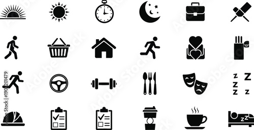 Collection of modern lifestyle icons for business and daily life