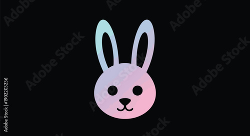 Minimalist illustration featuring a cute pastel colored bunny face graphic set against a stark black background creating a modern logo design element.