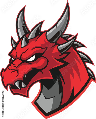 Red Dragon Head with Sharp Horns.