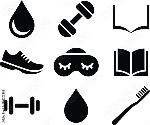 Personal Care and Fitness Icons Set Hygiene Gym Health Symbols Vector