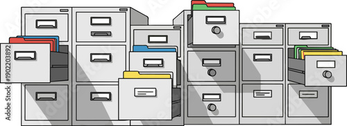 Create a realistic File cabinets vector art with white background..