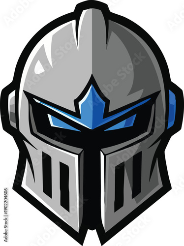 Futuristic Gray Silver Metallic Knight Helmet.