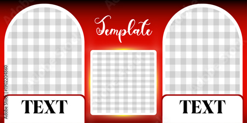 Professional Photo Collage Template with Red Gradient Background and Arched Image Slots for Social Media Posts, Marketing, and Digital Albums