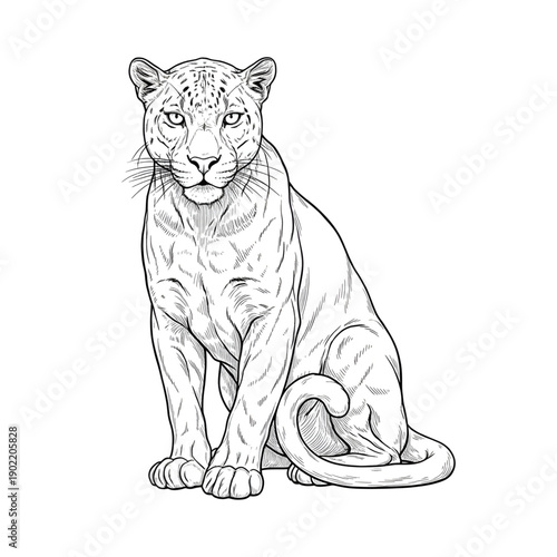  Leopard Sitting Line Art - Detailed Wild Cat Panthera African Safari Vector
