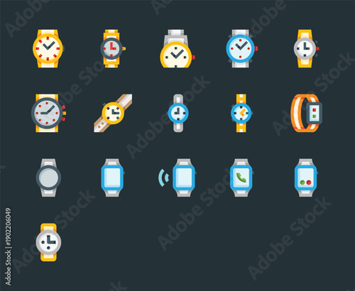Watches and Timepieces Icon Set
