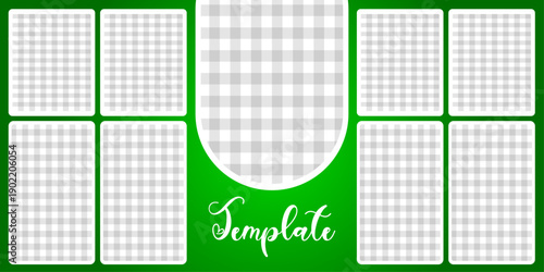 Professional Photo Collage Template with Green Gradient Background and Multi-Frame Image Grid for Social Media, Portfolio, and Digital Albums