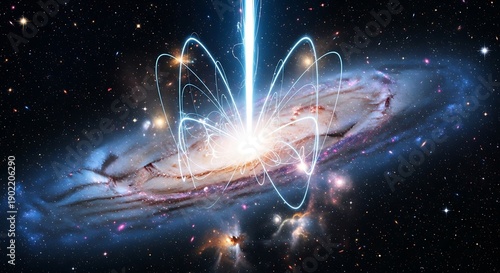 Cosmic Symphony - A Galaxys Heartbeat with Energetic Jets and Magnetic Fields.