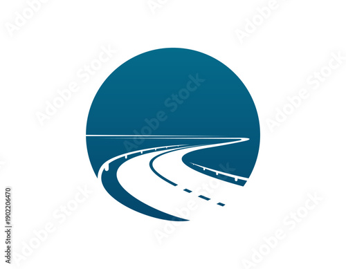 Highway asphalt road icon or route way and pathway symbol, vector minimal design. Road icon for travel or transport company corporate emblem, highway path or drive street, and roadway lane on horizon