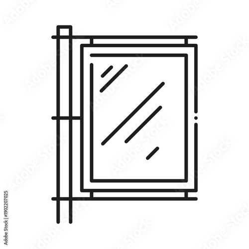 Trade show promo city light stand display line icon or symbol. Exhibition promo stand display thin line symbol, presentation banner lineart vector sign. Retail outdoor light box pictogram or icon