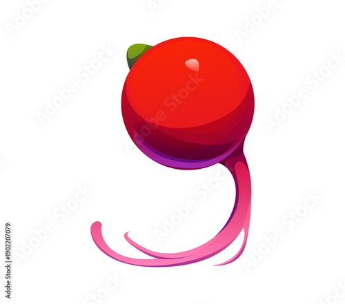 Cartoon number nine math symbol as ripe radish vegetable, agriculture typeface, farm font, harvest type, funny alphabet. Vector digit 9, mathematics or arithmetic numeral sign for kids early learning