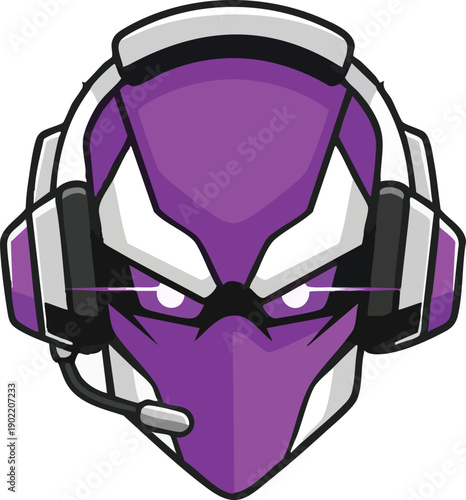 Purple Alien Wearing Headphones Illustration.