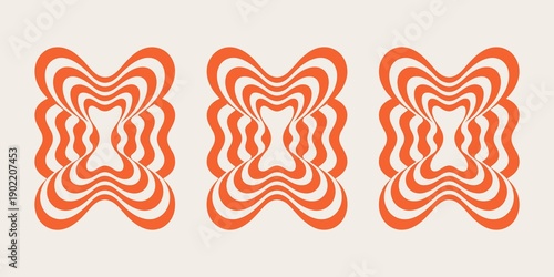 Three abstract orange and white wavy shapes with a distinctive psychedelic retro style on a light background