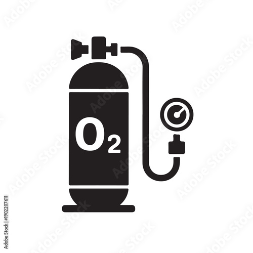 Medical oxygen tank silhouette icon isolated on white