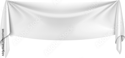 A white banner with a white cloth draped over it