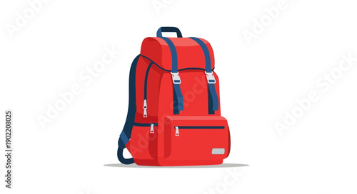 Red Backpack with Multiple Compartments and Pockets.