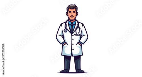 Cartoon Doctor Standing with Hands in Pockets.