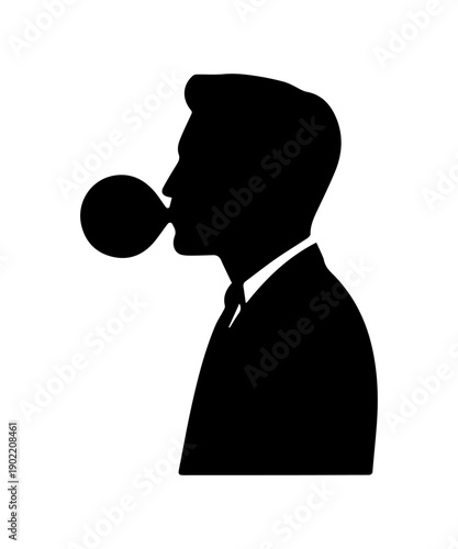 Adult man silhouette blowing bubble gum cartoon illustration