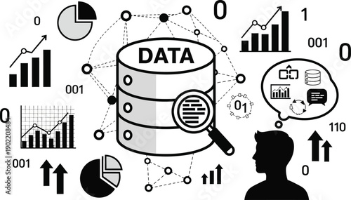 comprehensive data analysis and visualization with database and graph icons